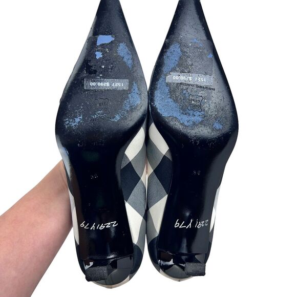 Diego Dolcini Low Heel Pointed Toe Stiletto Size US 5.5 EU 36 Gingham Italy Made - Picture 8 of 12